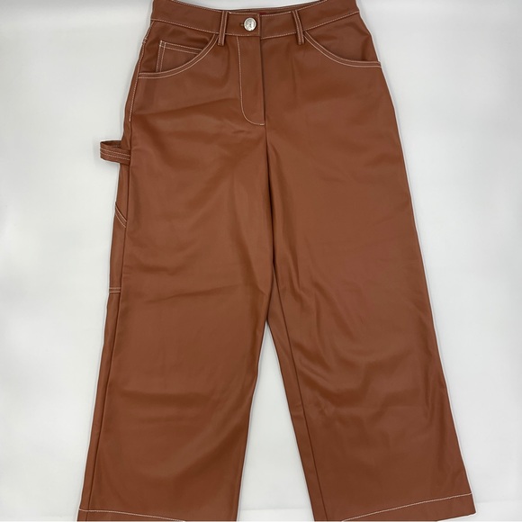 Staud NWOT Cropped Domino Vegan Leather Wide Leg Pant in Whiskey Size 0 - Picture 16 of 16